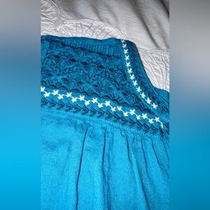 St. John’s Bay Boho Embroidered Peasant Top – Teal Blue – XL